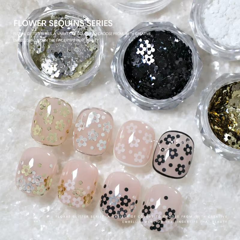 1 pot de paillettes en feuille d'or et d'argent pour ongles