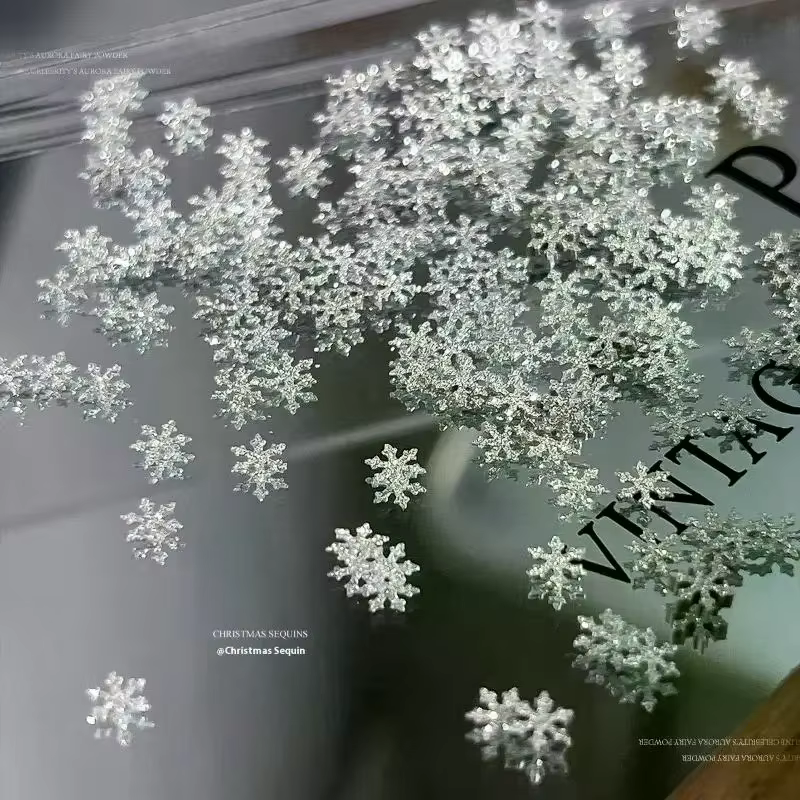 Flocons de neige hiver ongles paillettes scintillantes
