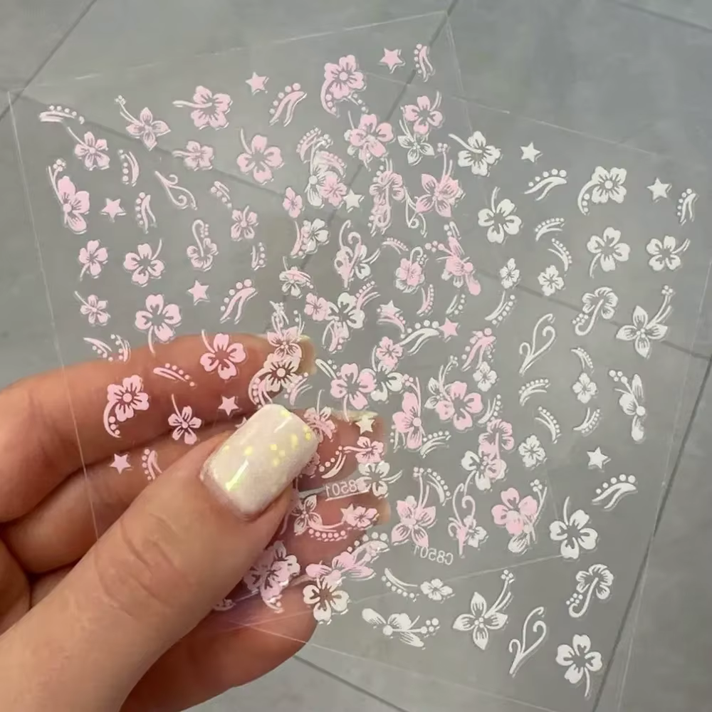 Autocollant pour ongles fleurs d'hibiscus 3D