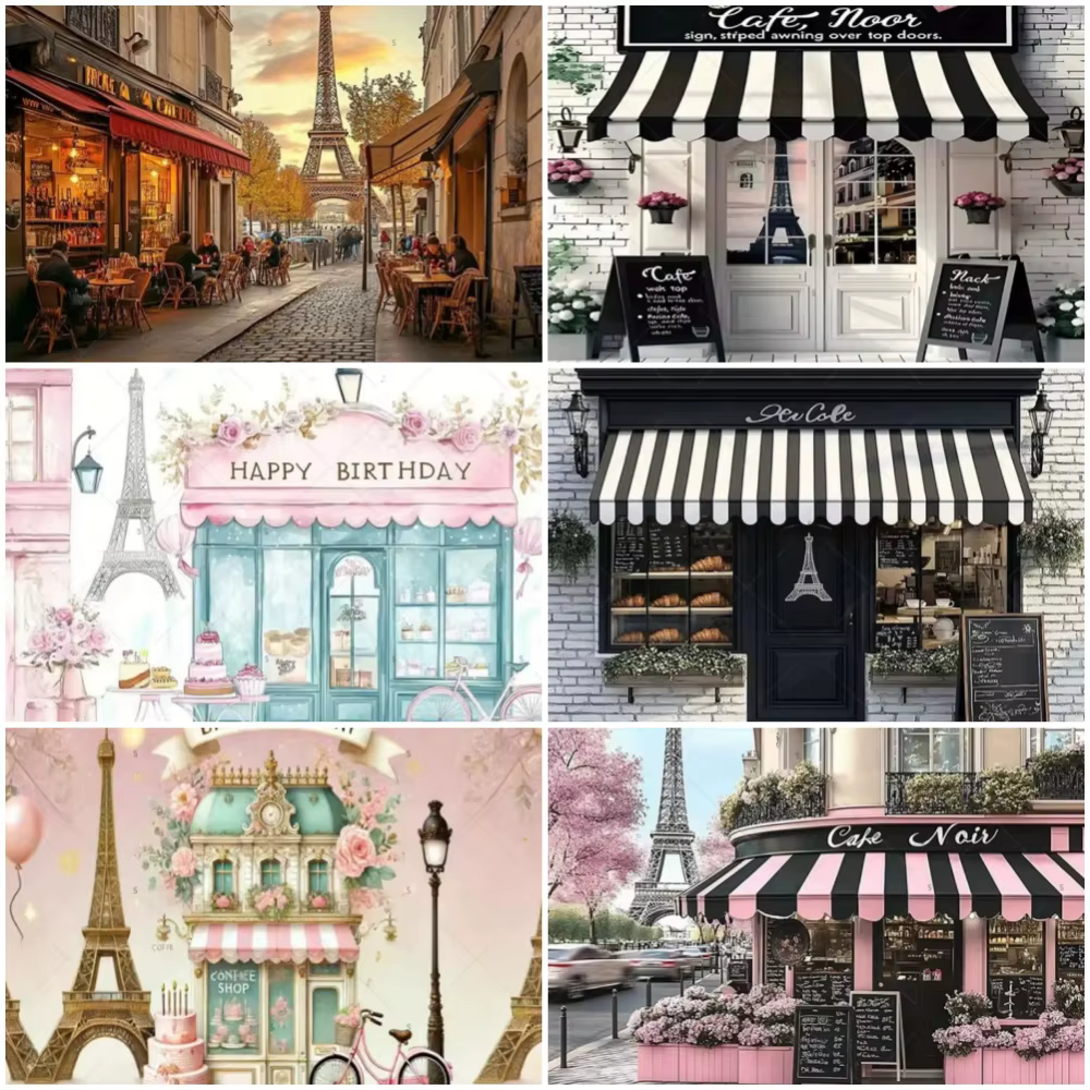 Décor de café parisien, photographie de style parisien ‌   Fournitures de décoration pour fête d'anniversaire, toile de fond pour studio photo, accessoires