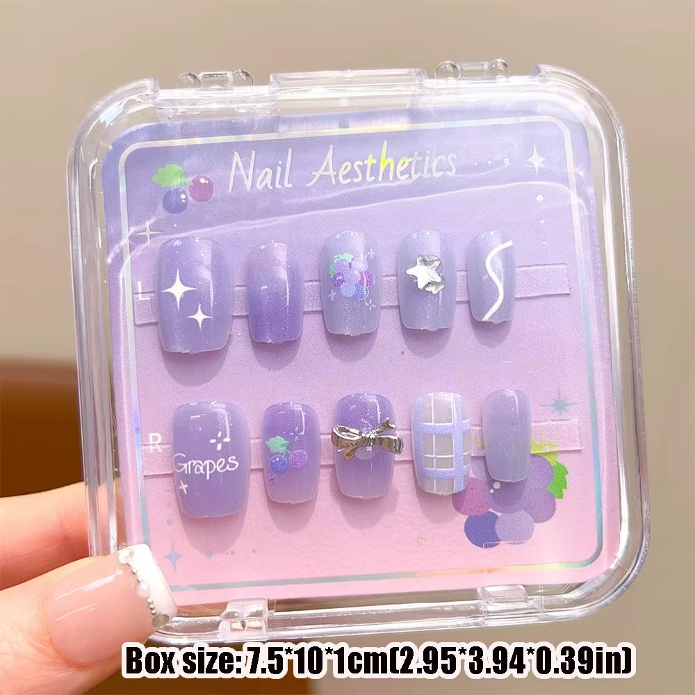 Nouveaux autocollants pour ongles courts en forme de cerise et de nœud