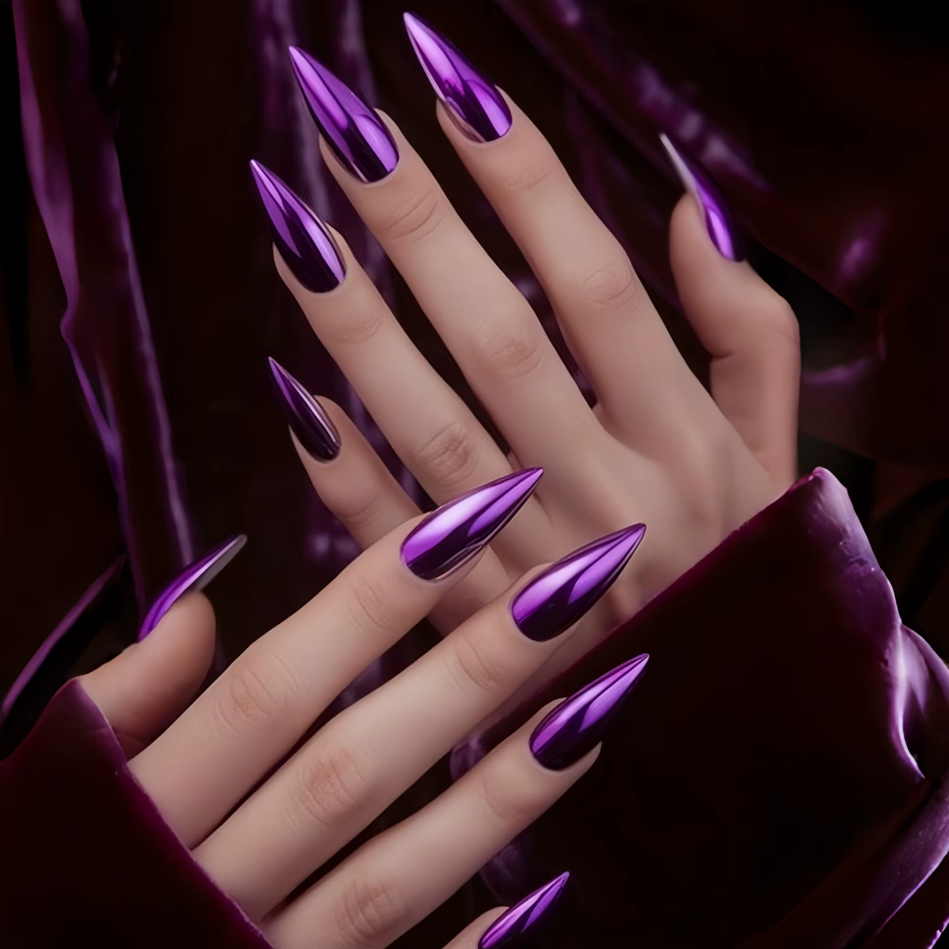 24 pièces/ensemble faux ongles plaqués holographiques pour femmes filles longue goutte d'eau violet aurore brillant