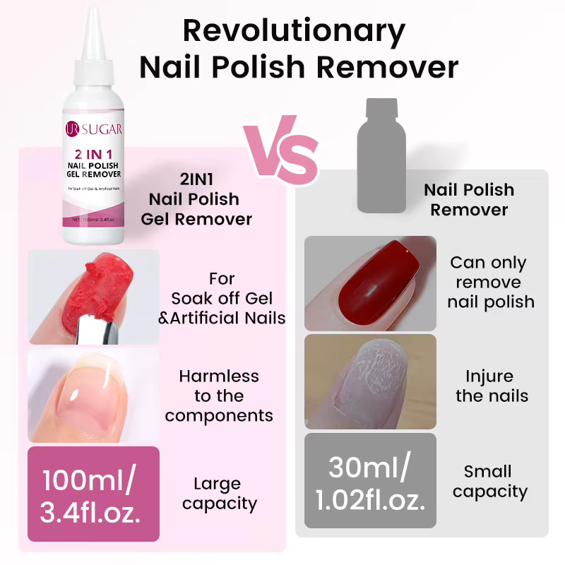 UR SUGAR 100ml 2 en 1 Liquide Dissolvant de Vernis Gel 1/2PCS Formule Douce Nettoyage Rapide