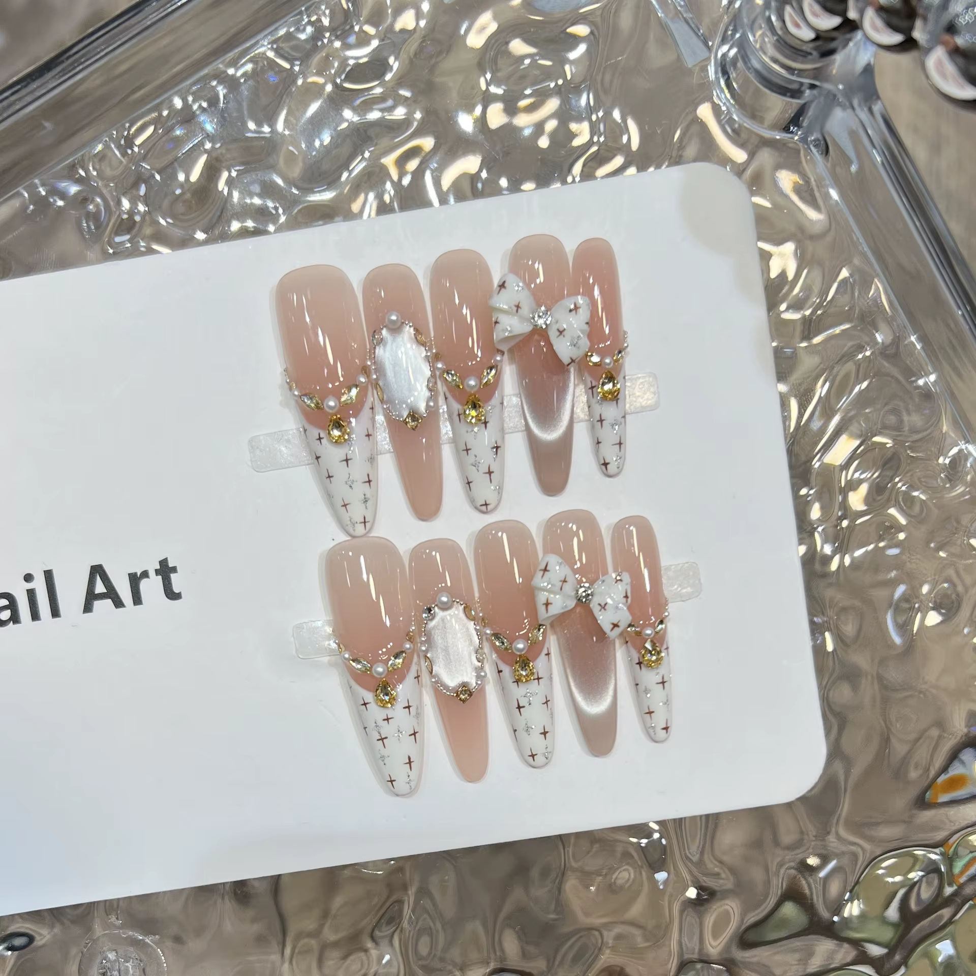 Faux ongles à pointe de Style français rose