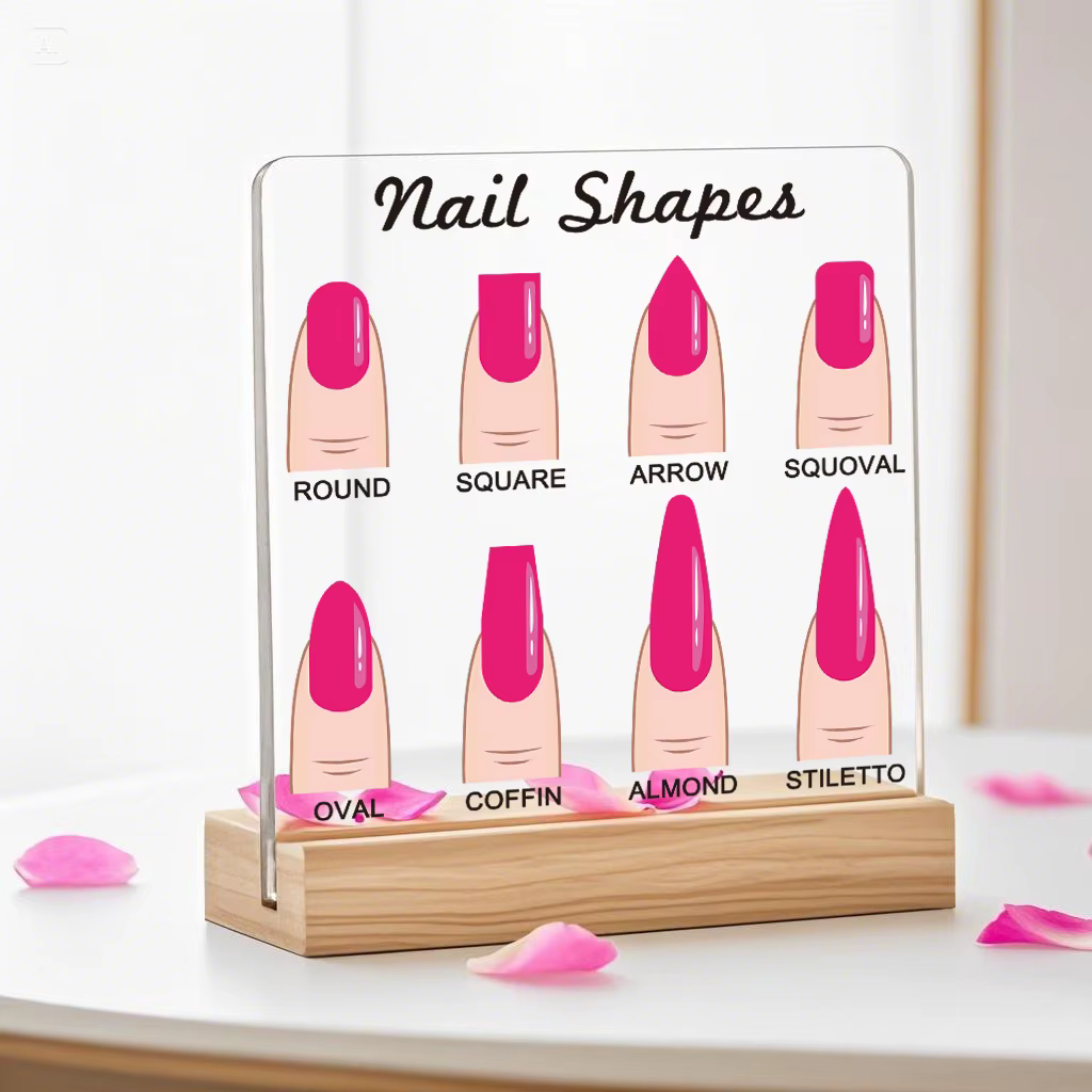 Panneau d'affichage de formes d'ongles rose vif