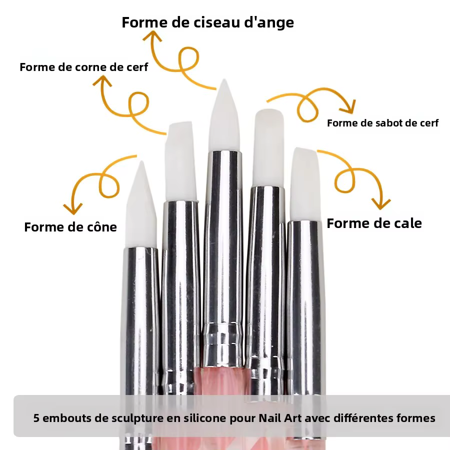 5 pièces 2 voies Nail Art acrylique Silicone pointe fleur stylo à ongles en acier inoxydable outils de pointage marbré