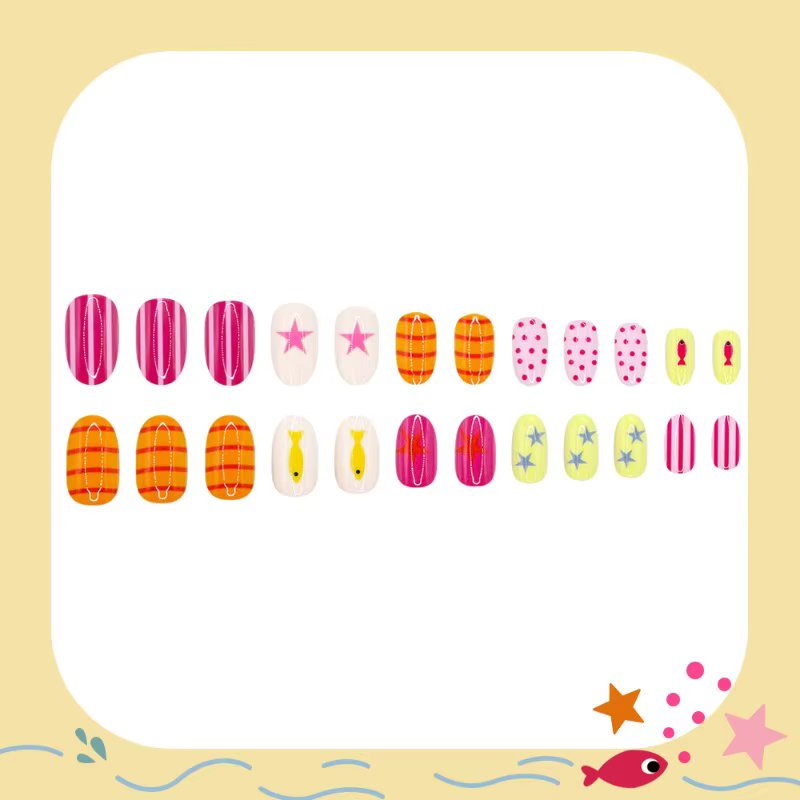 24 faux ongles courts et ronds d'été