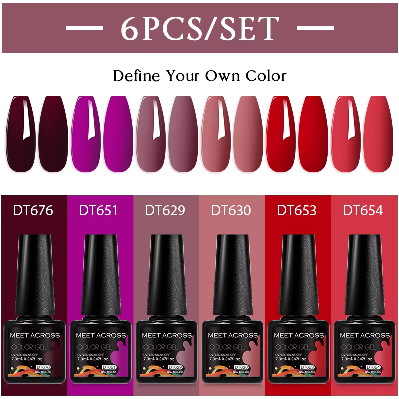 MEET ACROSS 6 pièces/ensemble 7.3ml série violet foncé Gel vernis à ongles automne Semi Permanent Nail Art UV Gel