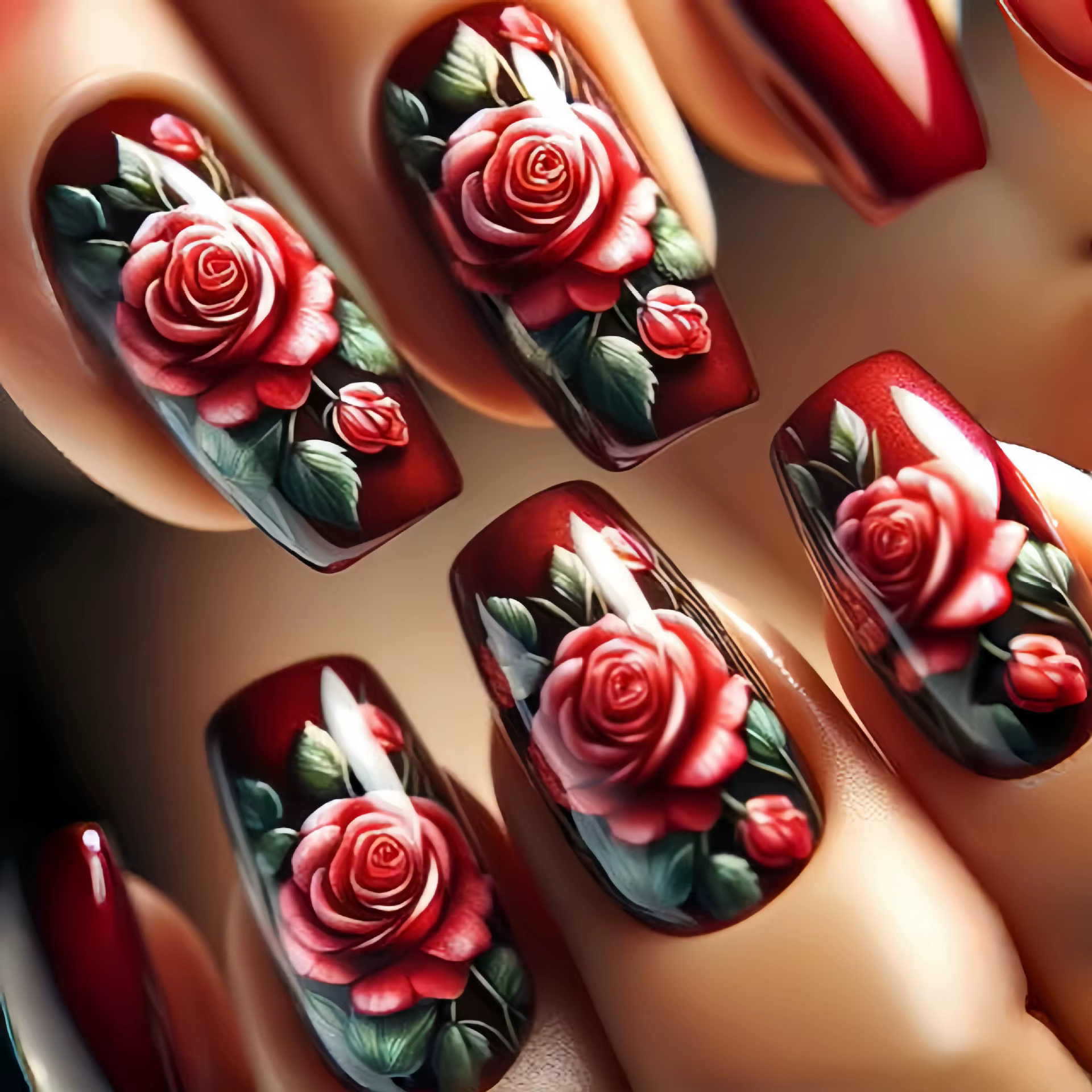 Faux ongles avec image de Rose