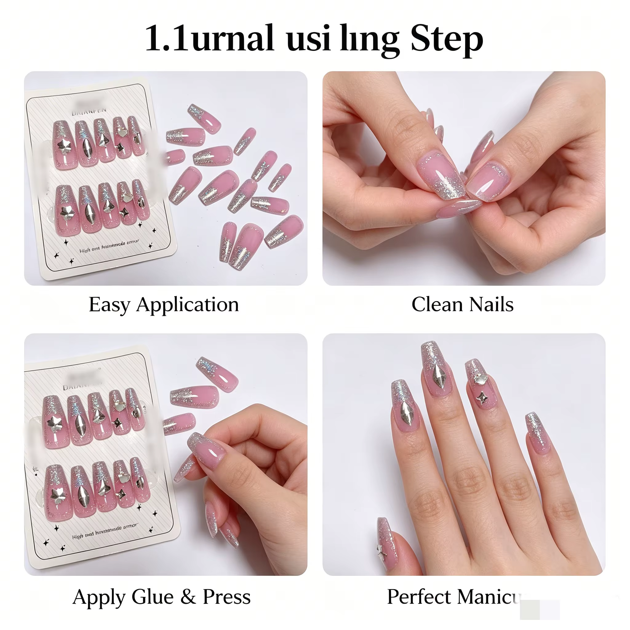 Faux ongles à presser, kit complet de 24 pièces