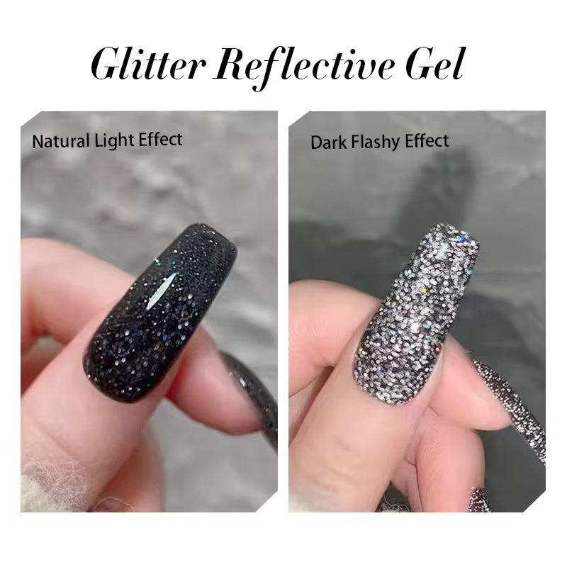 UR SUGAR 15ml réfléchissant noir paillettes vernis à ongles Flash effet scintillant Semi Permanent tremper UV Gel