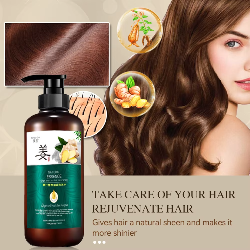Shampoing à l'huile essentielle de gingembre pour la croissance des cheveux, soin naturel Anti-perte de cheveux, prévient les cheveux secs, crépus et endommagés, réparation