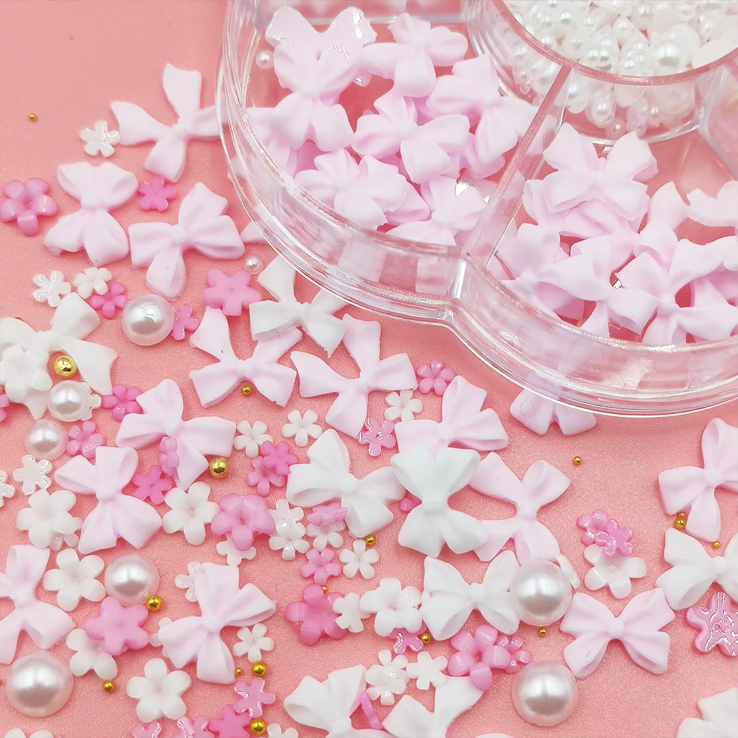 1 boîte de décorations pour ongles en forme de fleur avec nœud papillon 3D