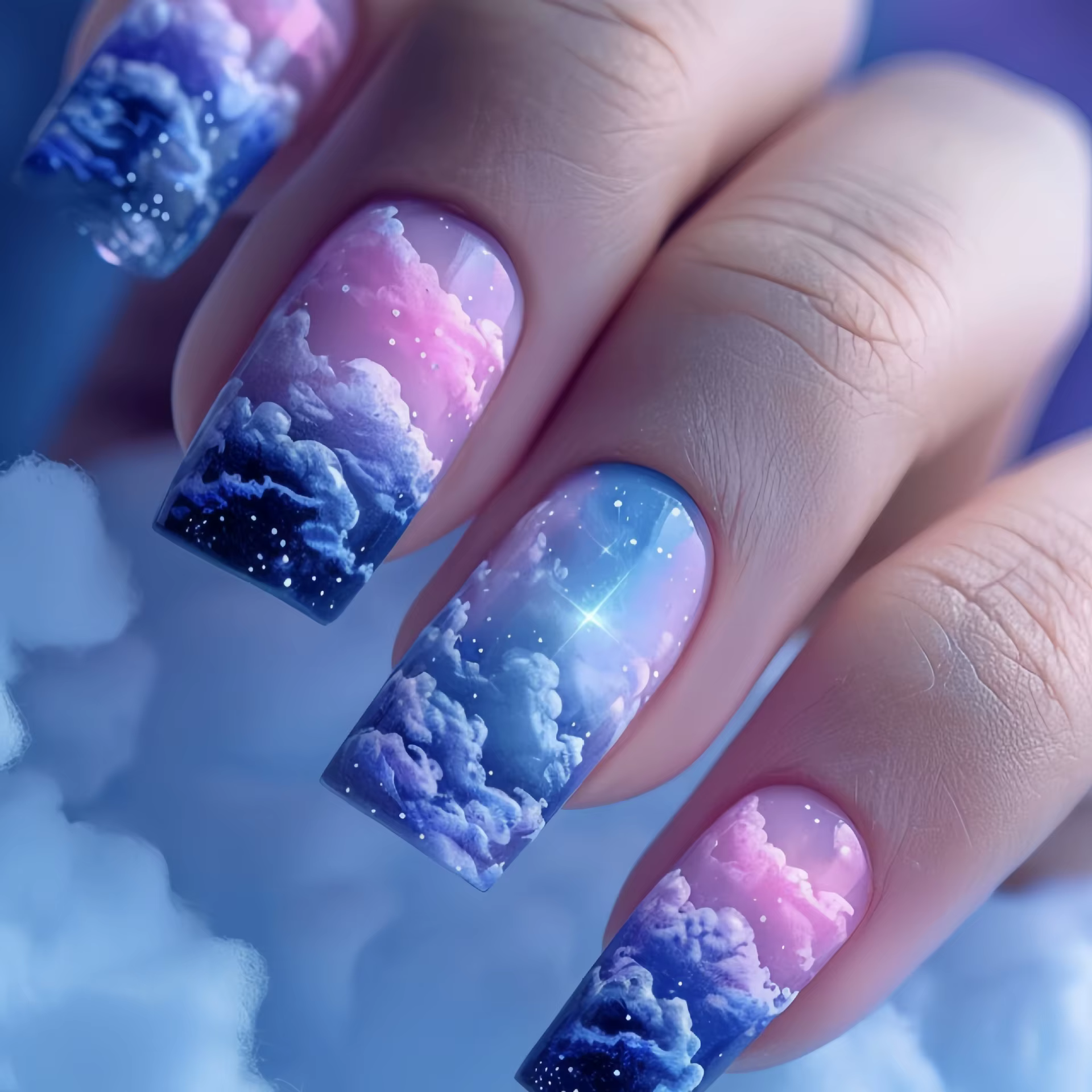 24 pièces ciel étoilé foudre motif presse sur ongles dégradé vert faux