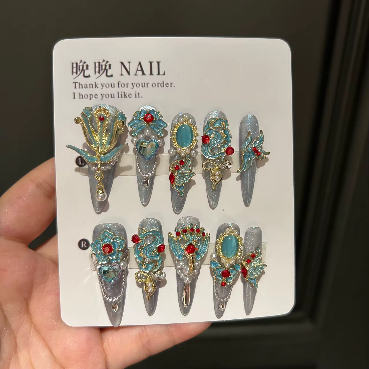Baroque - Style presse - sur les ongles avec strass perles accessoires en métal