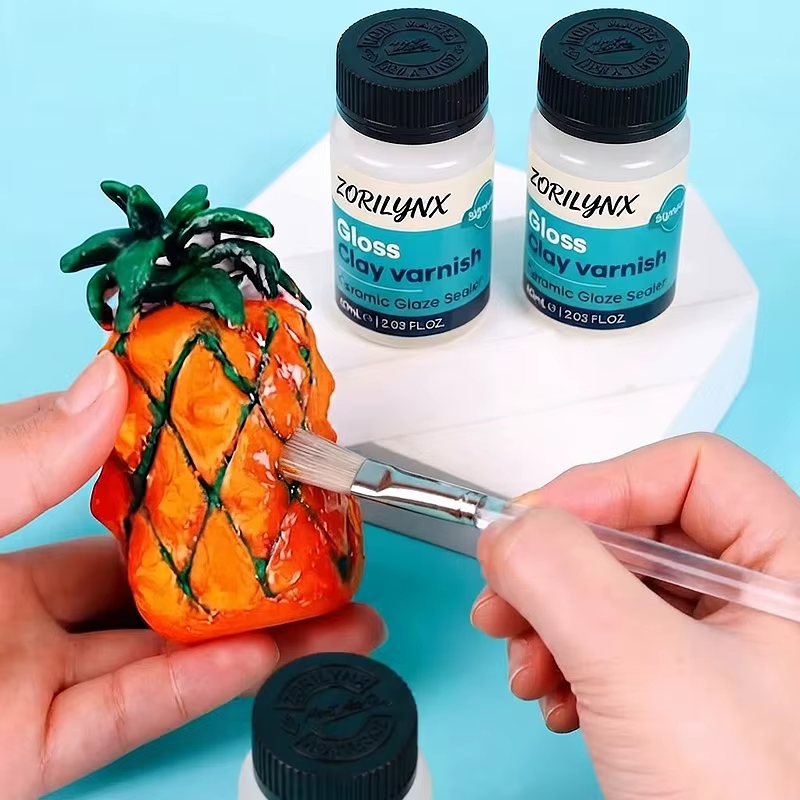 Vernis brillant à base d'eau pour projets en argile et en céramique, scellant transparent avec pinceau pour une finition protectrice brillante - ZORILYNX