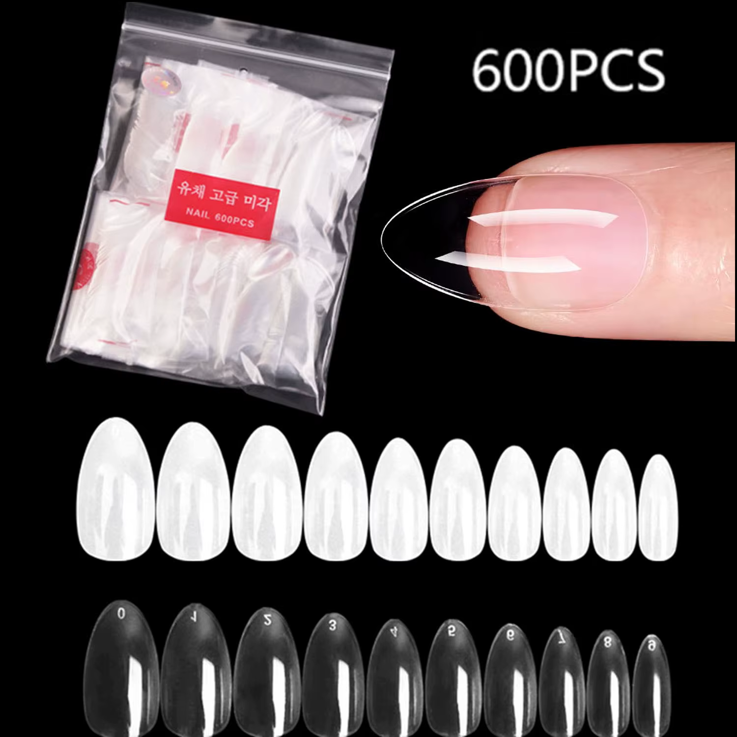 600 pièces pointes d'ongles en amande faux ongles courts presse claire sur court