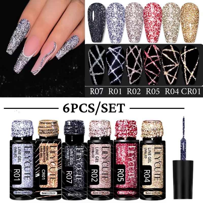 LILYCUTE 2/4/6 pièces Vernis à ongles gel réfléchissant effet graffiti champagne