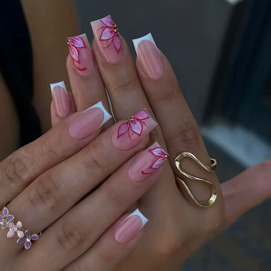 Faux ongles de Style français rose