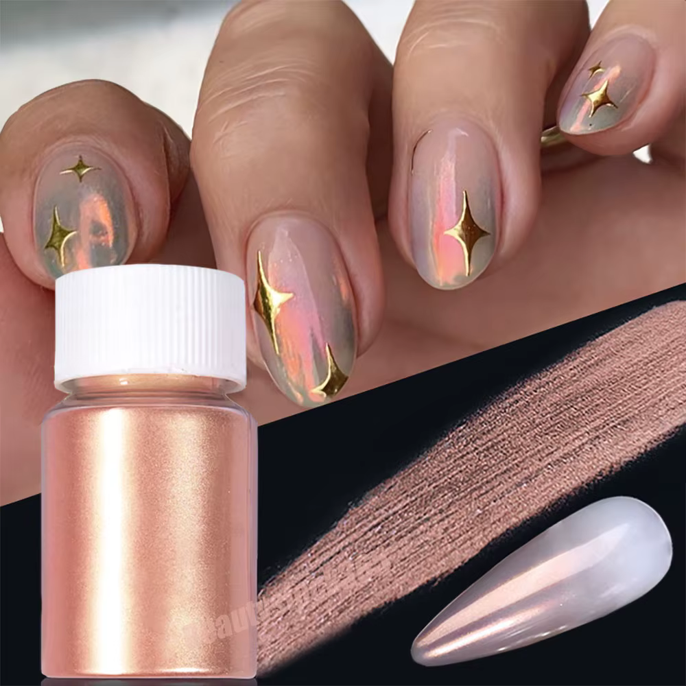 1 boîte de poudre à ongles en perles chromées rose cerise