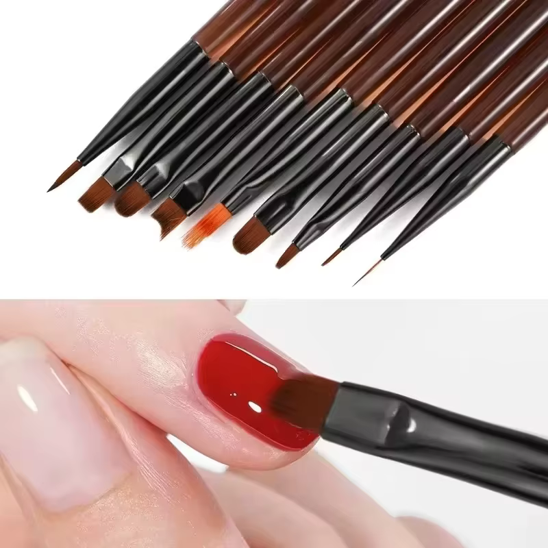 Ensemble de 9 pinceaux pour nail art gris/marron