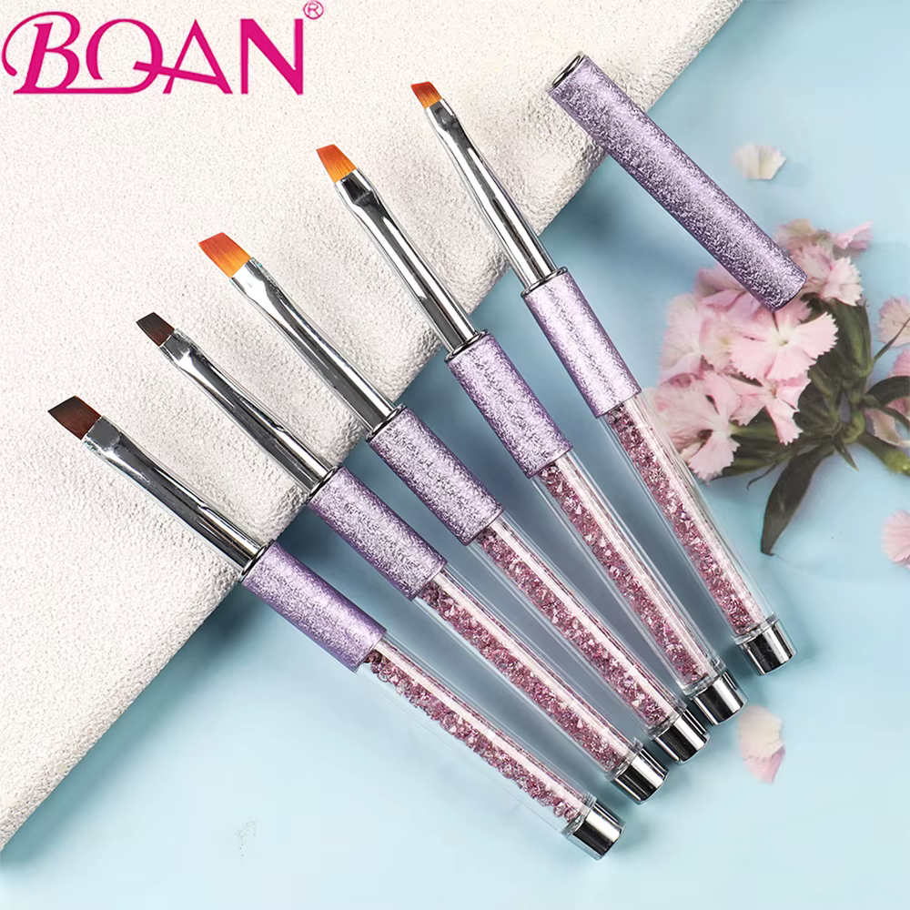 BQAN 1pc une coup Oblique Nail Art brosse poignée en métal ongles Gel