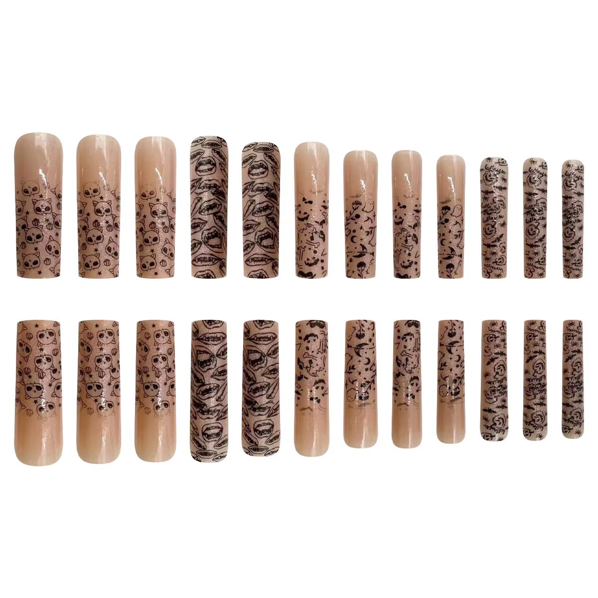 24 pièces brillent dans la nuit faux ongles Extra longs Ballet