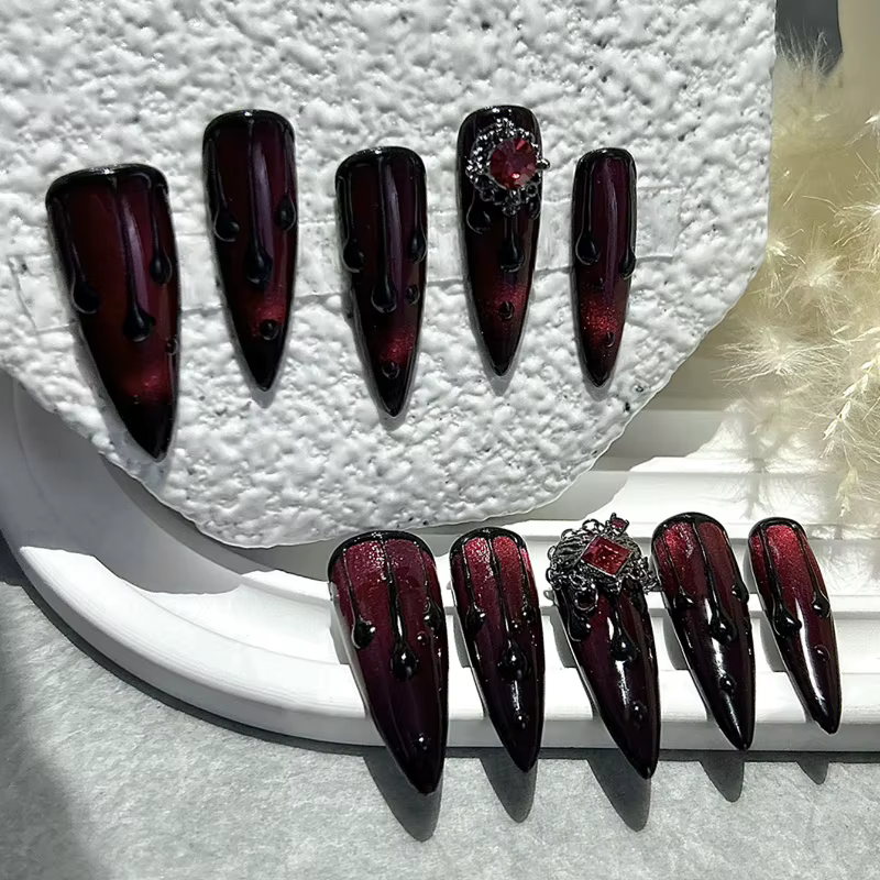 Rouge sang foncé spice girls press ongles fait à la main