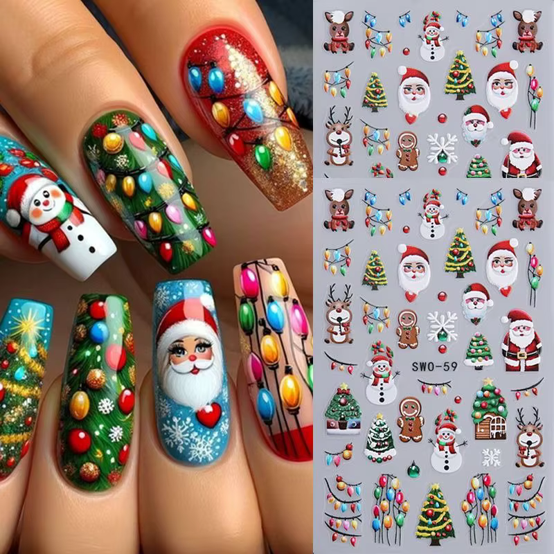 Autocollant pour ongles 5D de dessin animé de Noël d'hiver unique