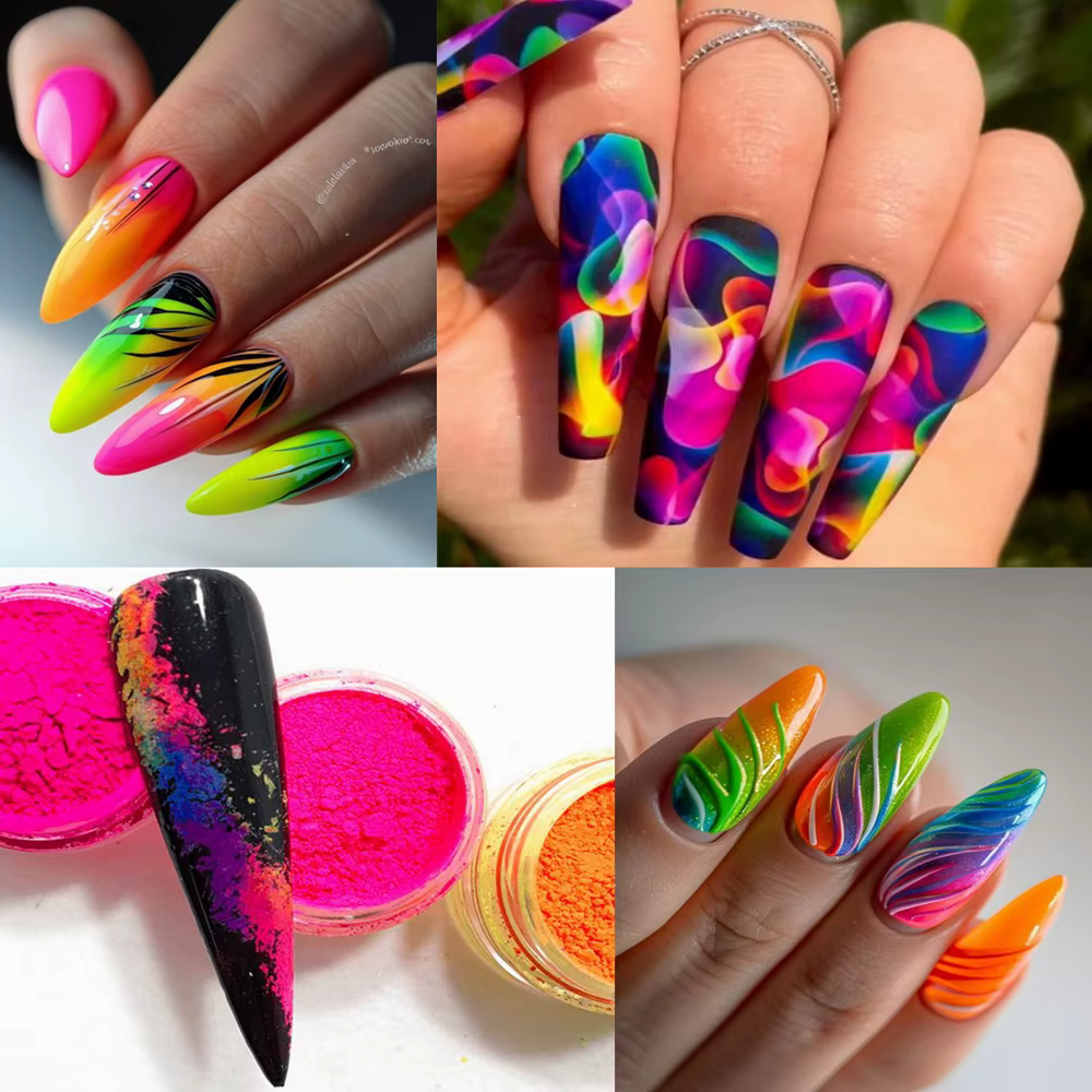 Poudre structurels ente néon pour nail art