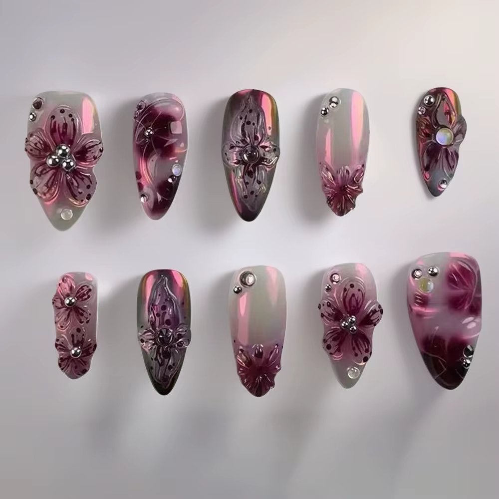 24 pièces perles fleur ongles conseils couleur foncée Design français Nail Art presse