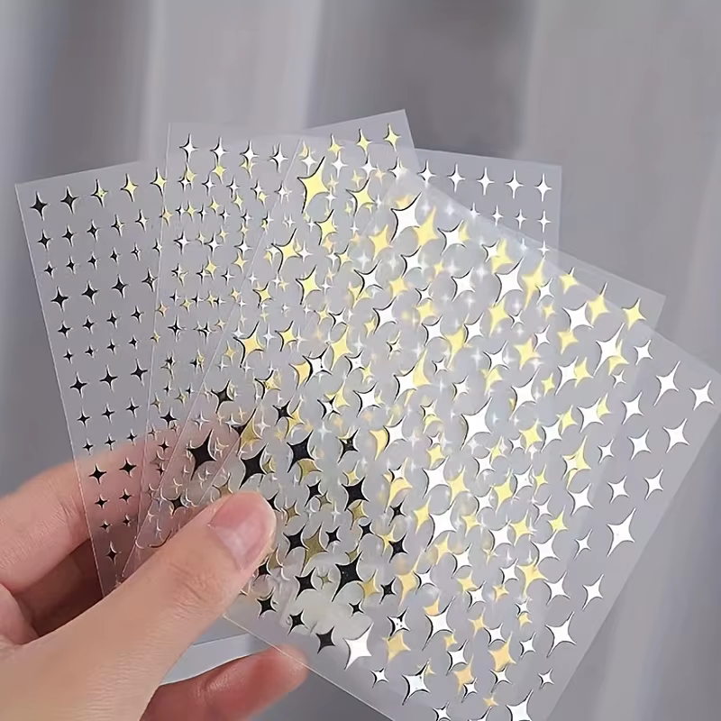 1/4 pièces 3D métal argent doré Starburst ongles autocollants manucure français Nail Art décoration décalcomanie Y2K