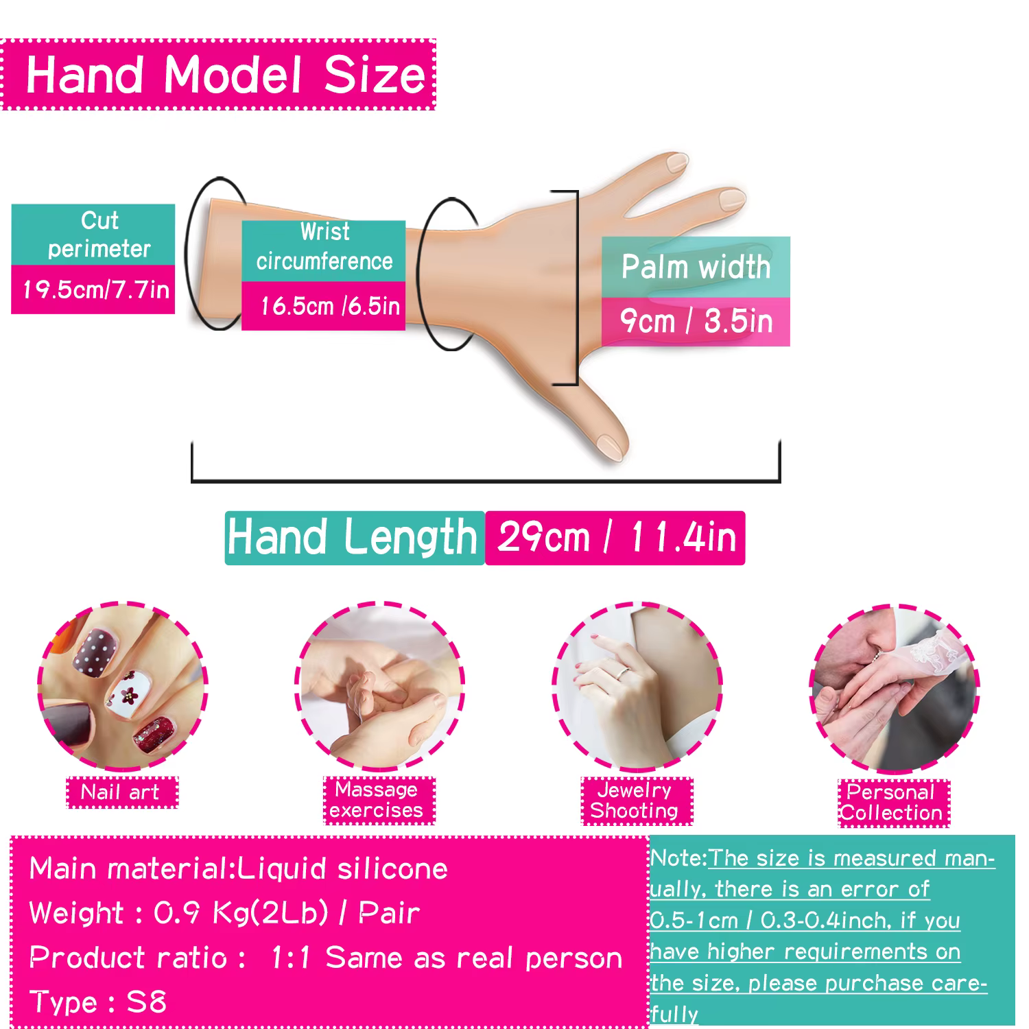 Faux ongles pratique main mâle doigt Mannequin manucure Silicone