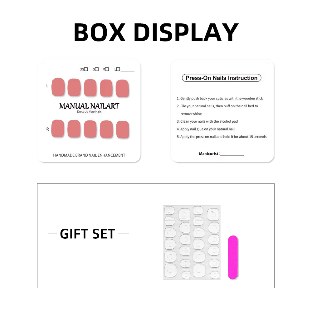 Kit de 10 faux ongles ovales moyens faits à la main