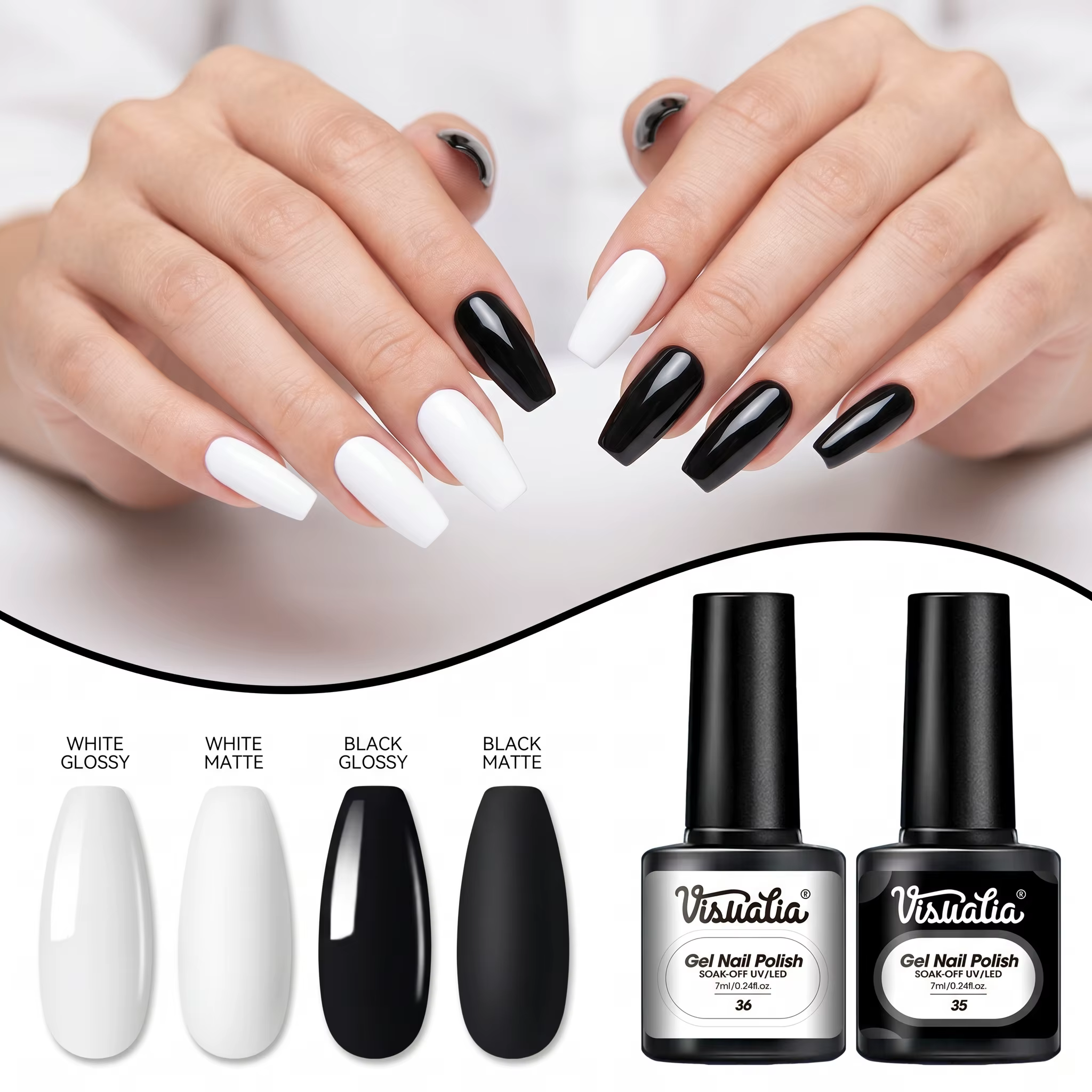 Vernis à ongles gel classique noir et blanc
