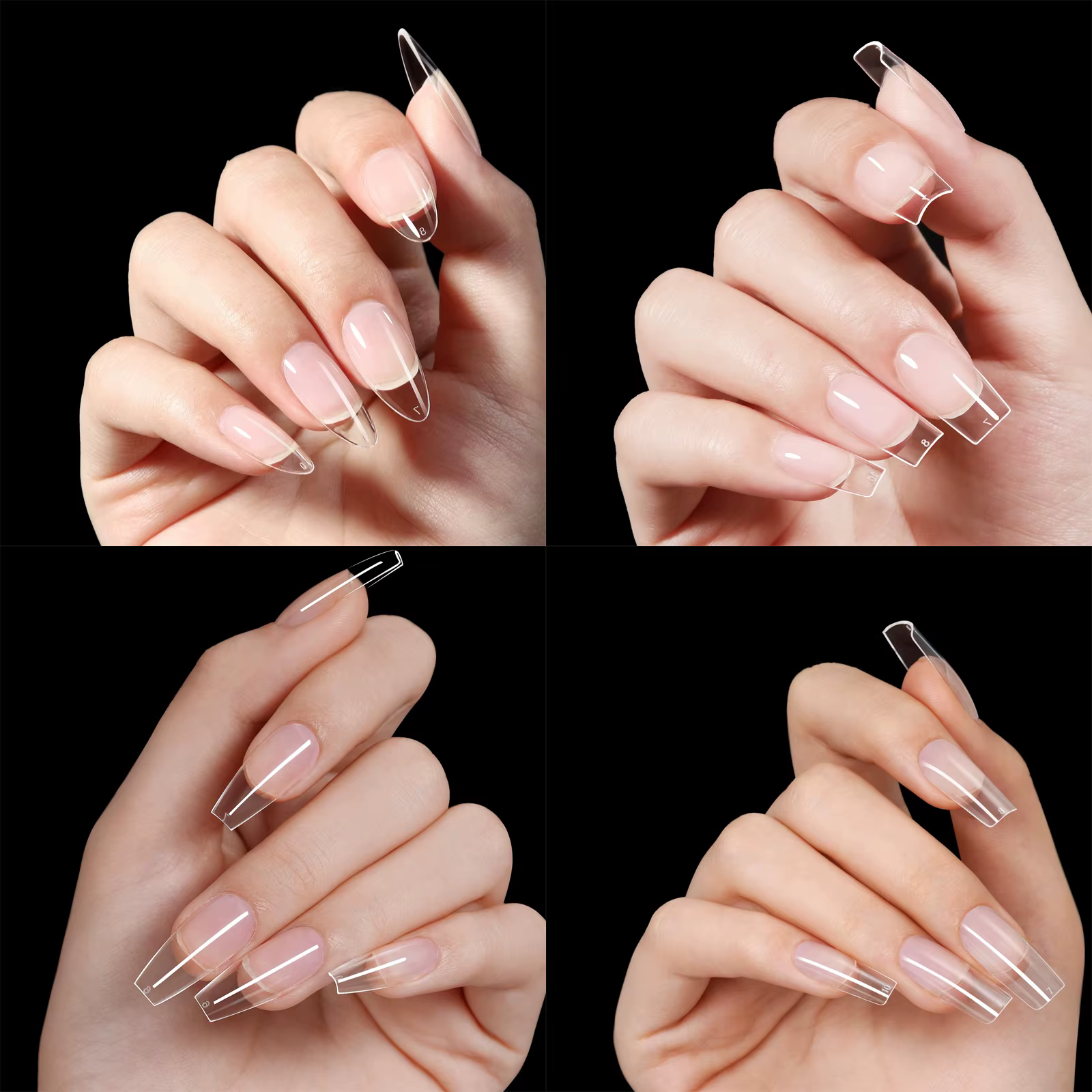 120 pièces ensemble de pointes d'ongles claires cercueil amande mince Stiletto ovale carré et plus de formes couverture complète acrylique presse sur les ongles 12 tailles