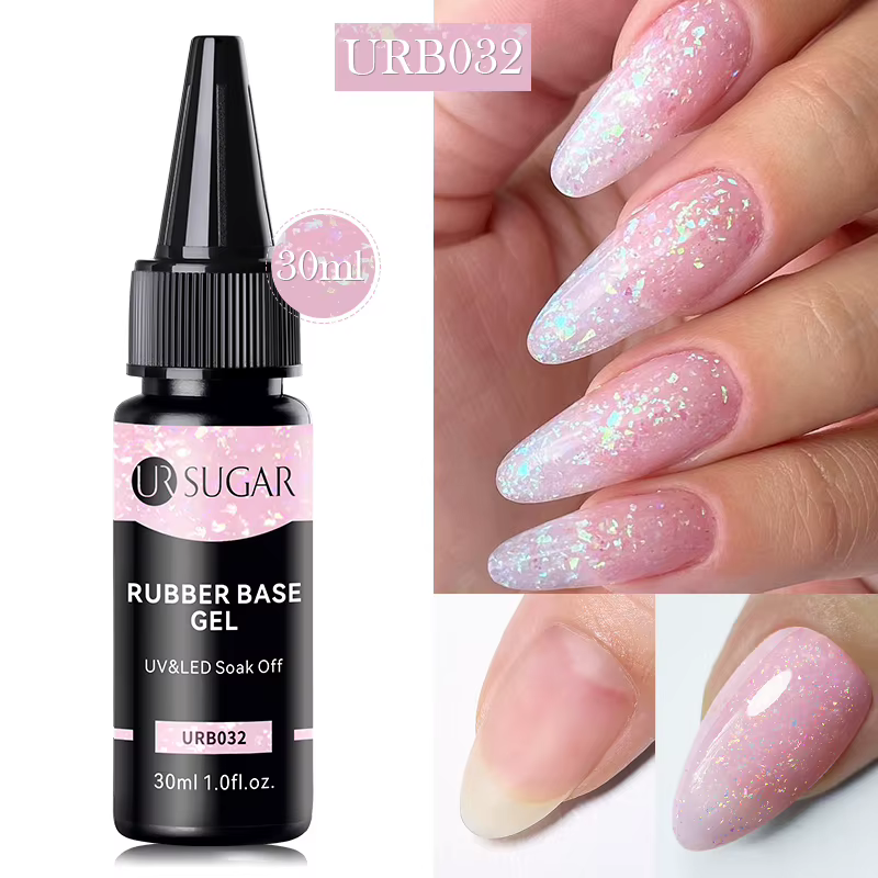 UR SUGAR-Gel de Base en Caoutchouc Flocons d'Or Rose