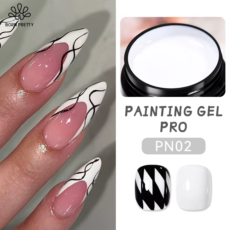 BORN PRETTY Gel de Peinture Blanc et Noir 5ml Professionnel Super Texture pour Dessin de Lignes et Fleurs