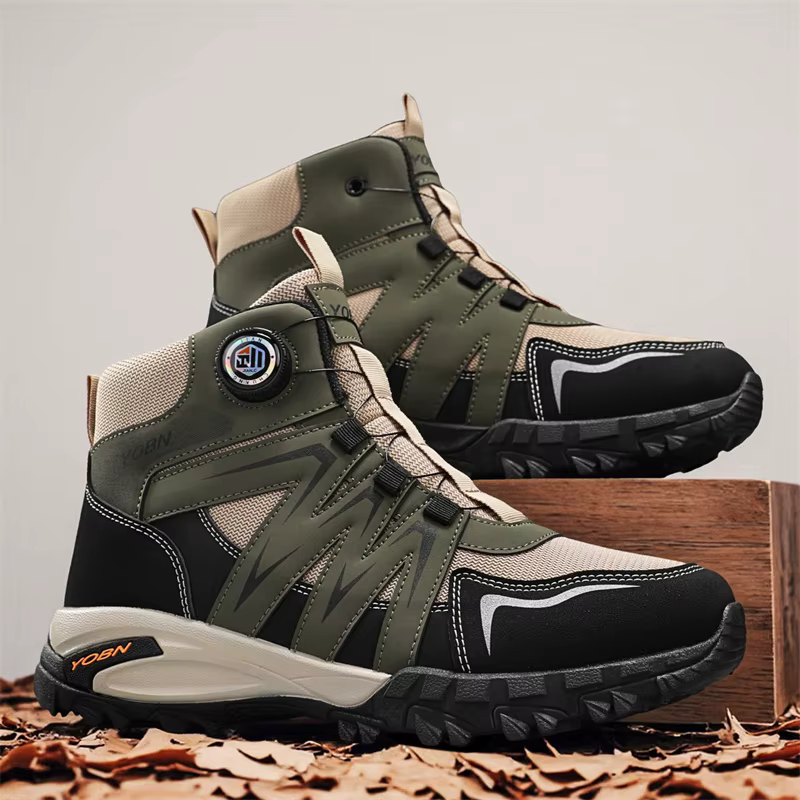 Bottes de moto vertes pour hommes, bottines à boucle rotative, plateforme antidérapante, bottes d'extérieur pour hommes, bottes de motard