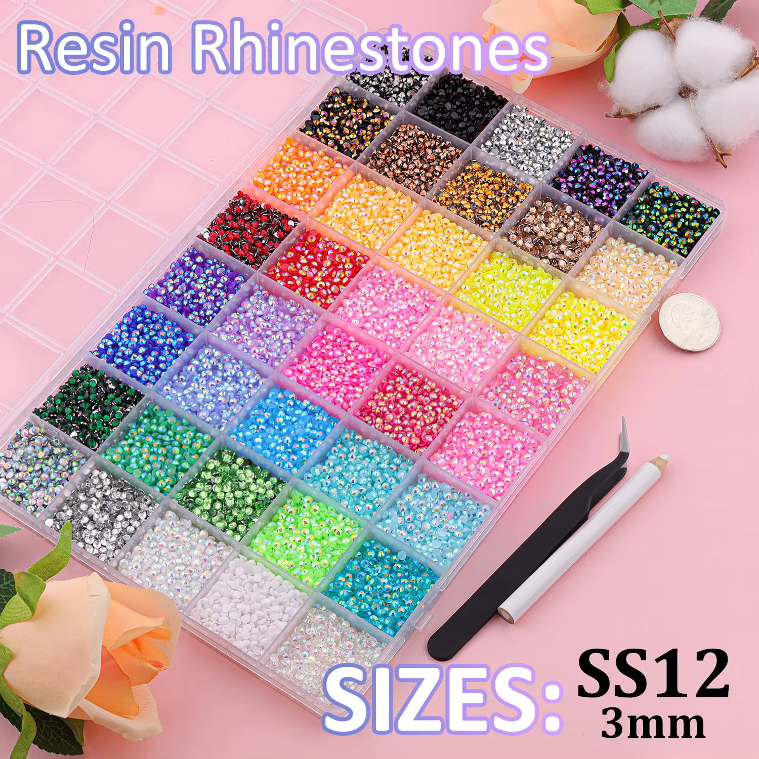 1 boîte de strass semi-circulaires minimalistes brillants et colorés