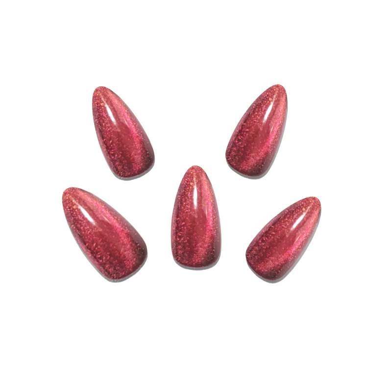 10 pcs Presse à la main sur les ongles-Amande-Rubis Cat Eye