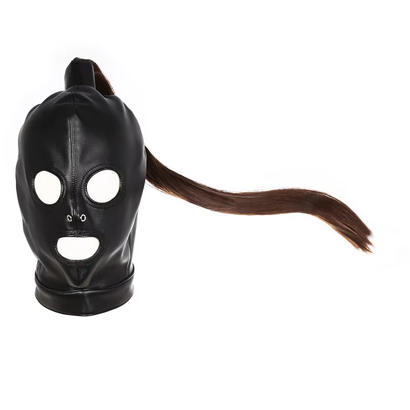 Masque fétiche en cuir unisexe avec cheveux, accessoires de jeu Steampunk, queue de cheval sexy, festival Rave, ceinture de poitrine, bondage, équipement de sauna