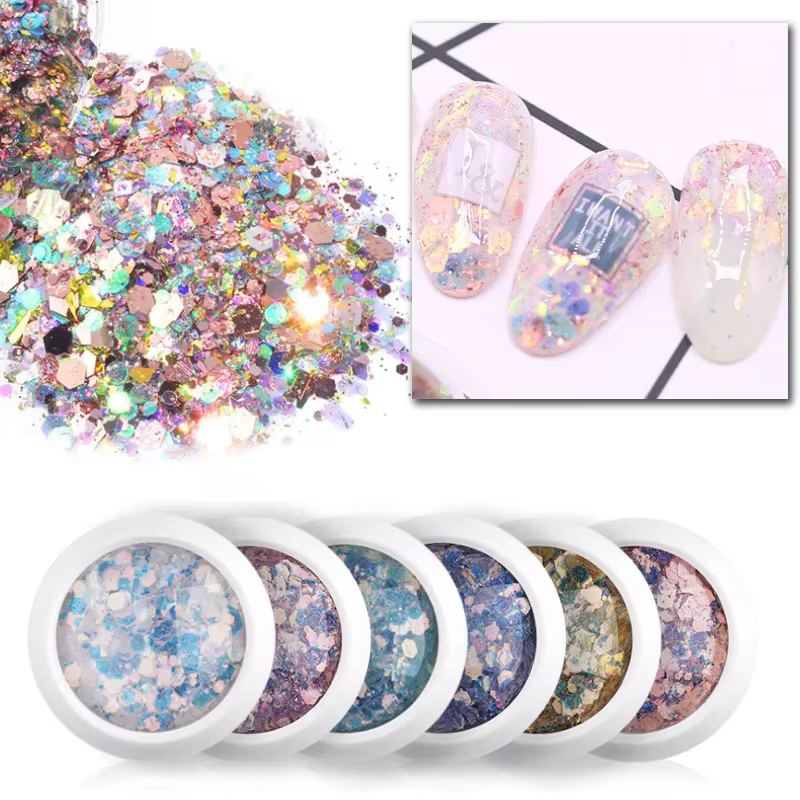 Kit d'art d'ongle sirène 3D avec paillettes hexagonales