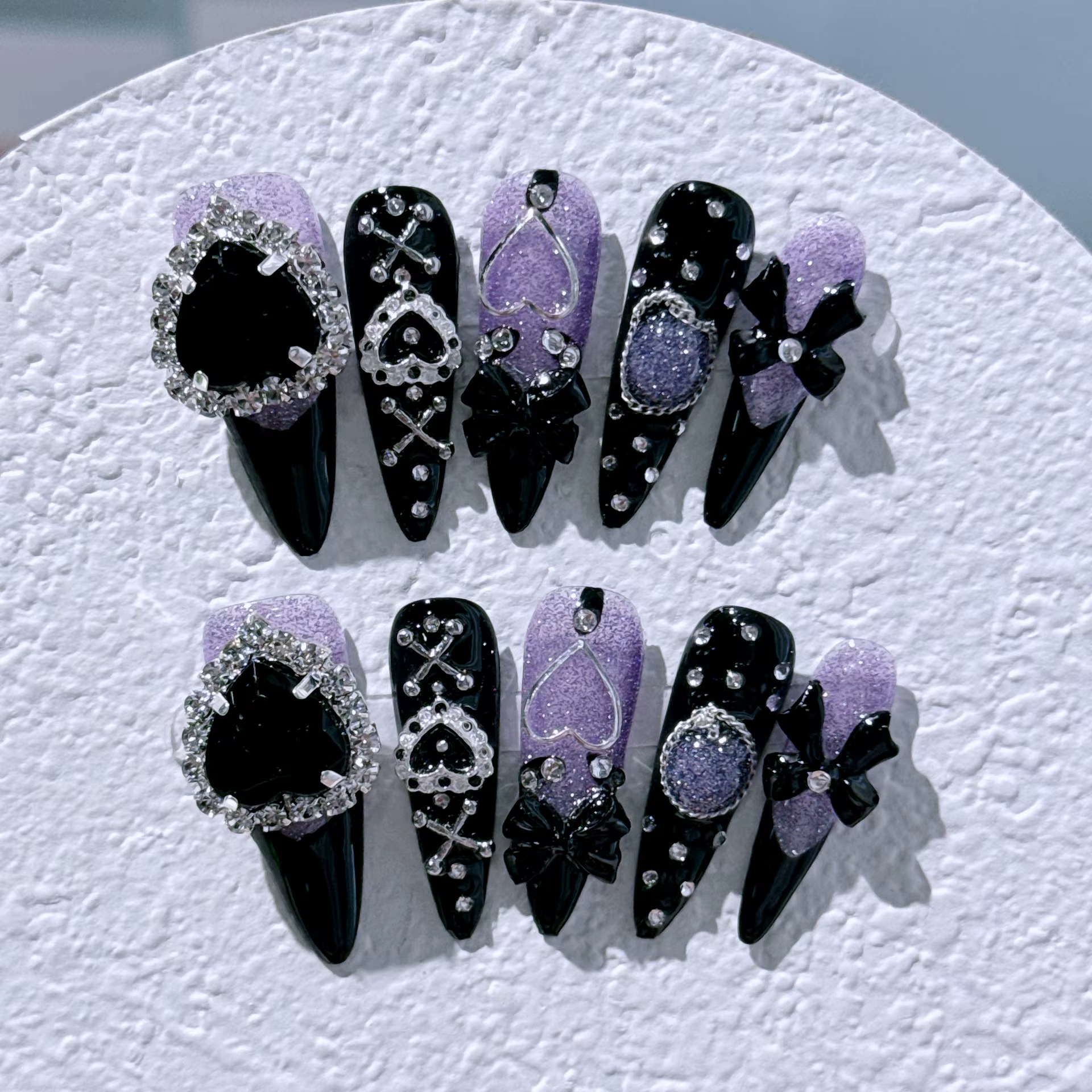 Long Stiletto souhaits on Fake N64.Blue Coussins Diamond Bow Decoration