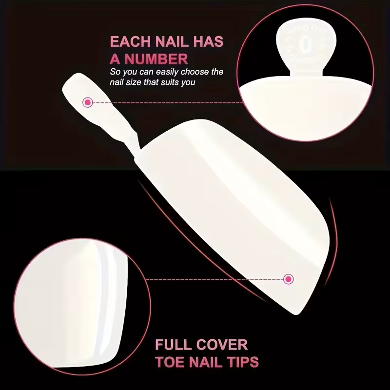 240 faux ongles de pieds compressés blancs - Couverture complète