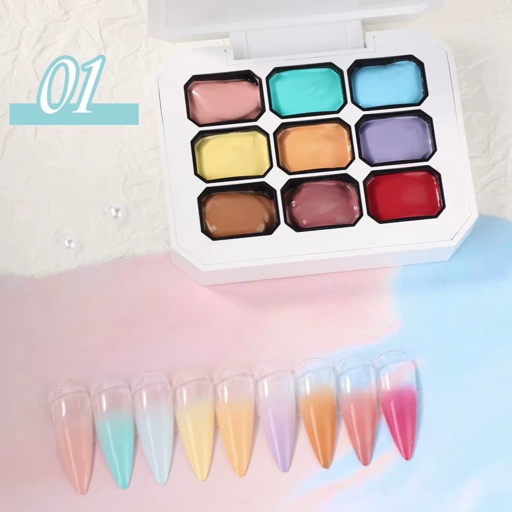 Mini vernis à ongles gel 4 en 1 Pat Ombre, 9 couleurs, gel de peinture facile à dégrader, vernis à ongles français, peinture artistique en gel pour filles