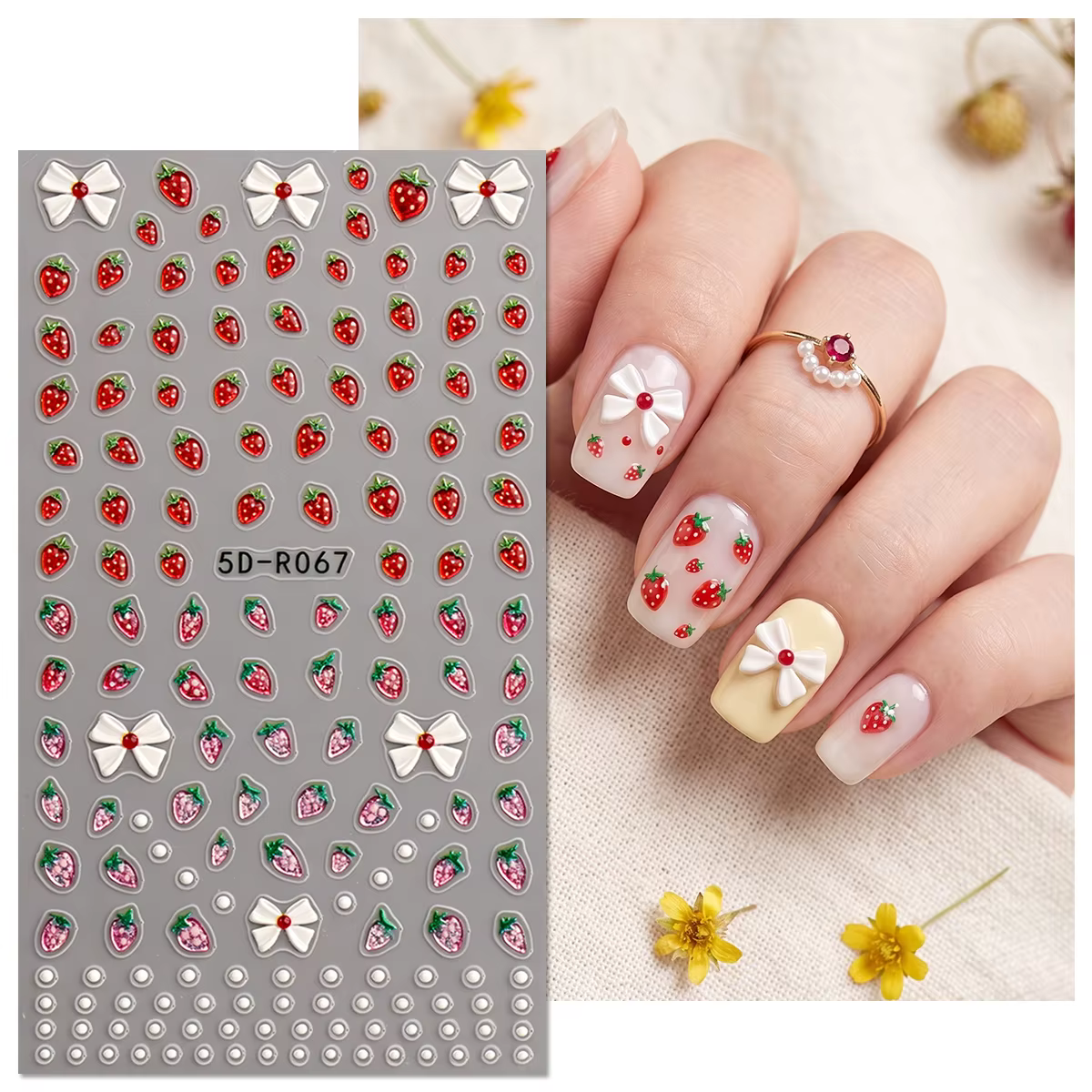 Autocollants 5D pour ongles motif fraise
