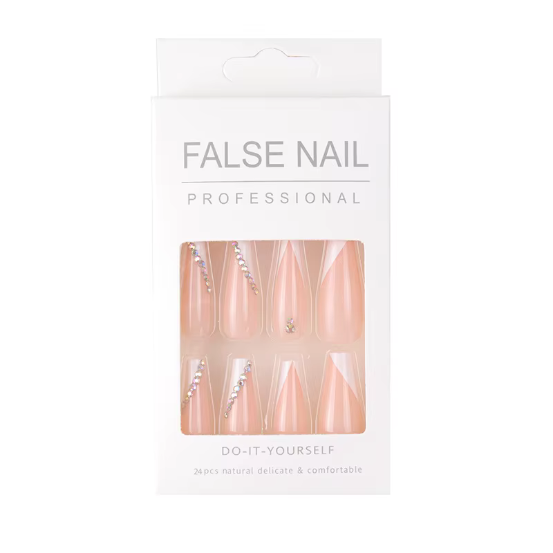 24 pièces longs Ballet français filles Nail Art blanc faux ongles manucure presse