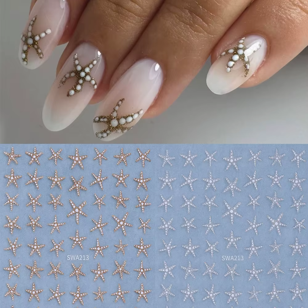 2 autocollants pour ongles en forme d'étoile de mer