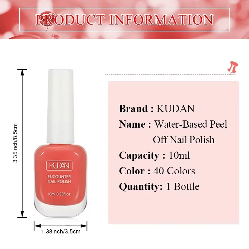 KUDAN 6 pièces ensemble de vernis à ongles à base d'eau 10ml nu rouge rose Peel-Off Kit